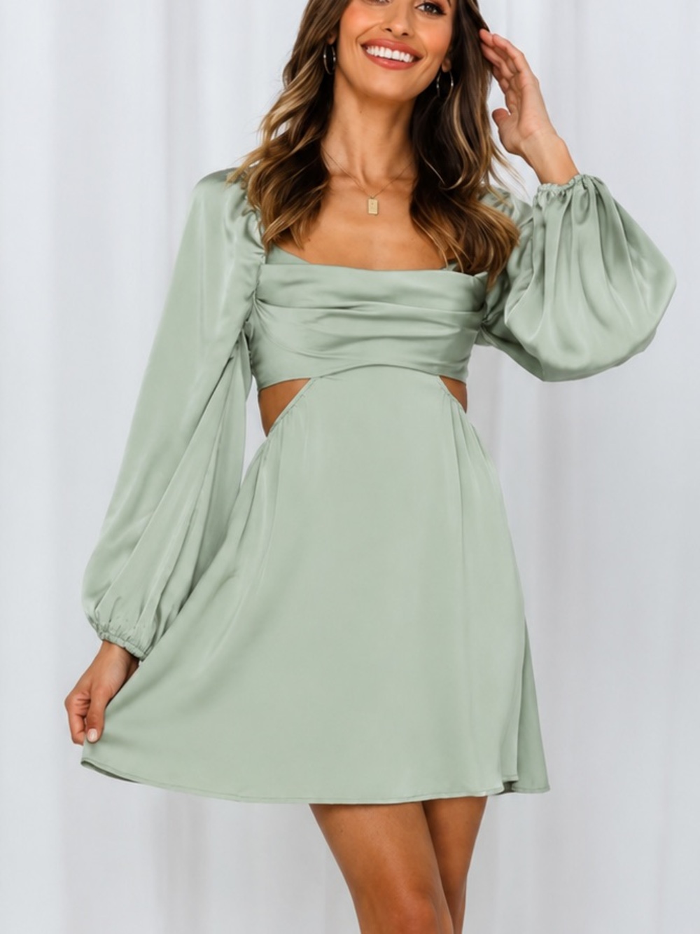 Hello Molly Done With You Satin Mini Dress Sage Green Small